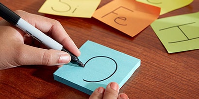 After identifying the rules, assign a specific color of Post-it® Super Sticky Note for each individual element After identifying the rules, assign a specific color of Post-it® Super Sticky Note for each individual element