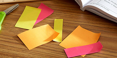Have your students cut their Post-it® Super Sticky Notes to create a visual representation of fraction sizes Have your students cut their Post-it® Super Sticky Notes to create a visual representation of fraction sizes